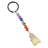1.0Inch Handmade Craved Dinosaur Gemstone Pendant Keychain 7 Chakra Beads Chain #KC2318S-A4