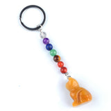 1.0Inch Handmade Craved Cat Gemstone Pendant Keychain 7 Chakra Beads Chain #KC2319S-A4