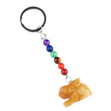 1.0Inch Handmade Craved Rabbit Animal Gemstone Pendant Keychain 7 Chakra Beads Chain #KC2320S-A4