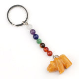 Gemstone Bear Pendant Keychain Hand Carved 25MM Animal Keyring 7 Chakra Beads Chain Accessories for Bag #KC2324S-A4