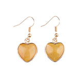 Natural Heart Gemstone Dangle Earrings - 15mm Polished Crystal Healing Pendant Charms, Dainty Gold Drop Earrings for Women & Girls