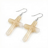 Natural Gemstone Cross Drop Earrings for Women – 27x40mm Tumbled Stone Pendant Earrings with Silver Hook, Religious Jewelry for Faith, Fashion & Daily Wear – Multiple Colors Available