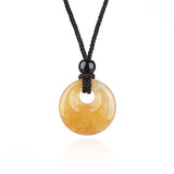 20MM Natural Gemstone Coin Pendant Necklace with Adjustable Rope Chain