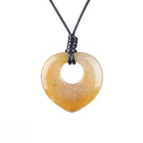 40mm Natural Gemstone Heart Pendant Necklace - Adjustable Black Rope, Healing Crystal Jewelry for Women & Men