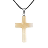 Natural Gemstone Cross Pendant Necklace for Women Men 45CM Black Rope Chain 27x40mm Stone Charms