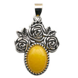 Silver Rose Flower Oval Gemstone Pendant for Making Jewelry#SP1503S-10X14mm Stone Cab Pendant Jewelry