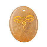 35x45mm Oval Natural Gemstone Pendant, Engraved Buddha's Contemplative Eye, Polished Crystal Disc Charm for Spiritual Jewelry, Necklace Making