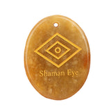 35x45mm Oval Natural Gemstone Pendant, Engraved "The Shaman's Eye", Polished Crystal Disc Charm for Spiritual Jewelry, Necklace Making