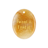 Oval Gemstone Pendants, Engraved "I Want It I Got It" Inspirational Quote, Natural Stone Charm Pendants for DIY Jewelry Making, Necklace Bracelet Crafts, 35x45mm