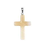 Yellow Jade Cross Pendant (27X40mm) Natural Gemstone Jewelry Necklace Earrings Keychain