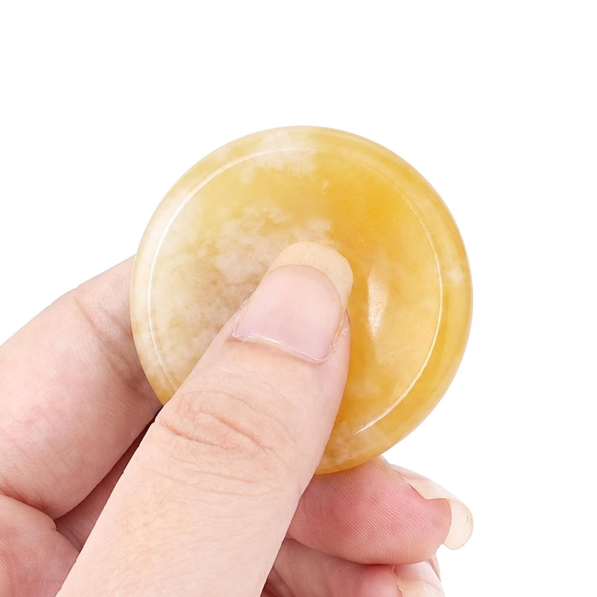 40mm Yellow Jade Meditation Disc Worry Stone for Stress & Anxiety Relief