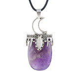 Vintage Silver Capped Multiple Gemstone Moon Pendant Necklace with Adjustable Rope for Reiki and Meditation #SN2055