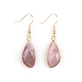 Gold Facted Teardrop Gemstone Pendant Dangle Earring for Women Girls