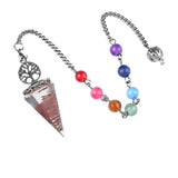 Chips Gemstone Tree of Life Resin Pendulum Wtih 7 Chakra Stone Chain hexagonal pyramid Pendant