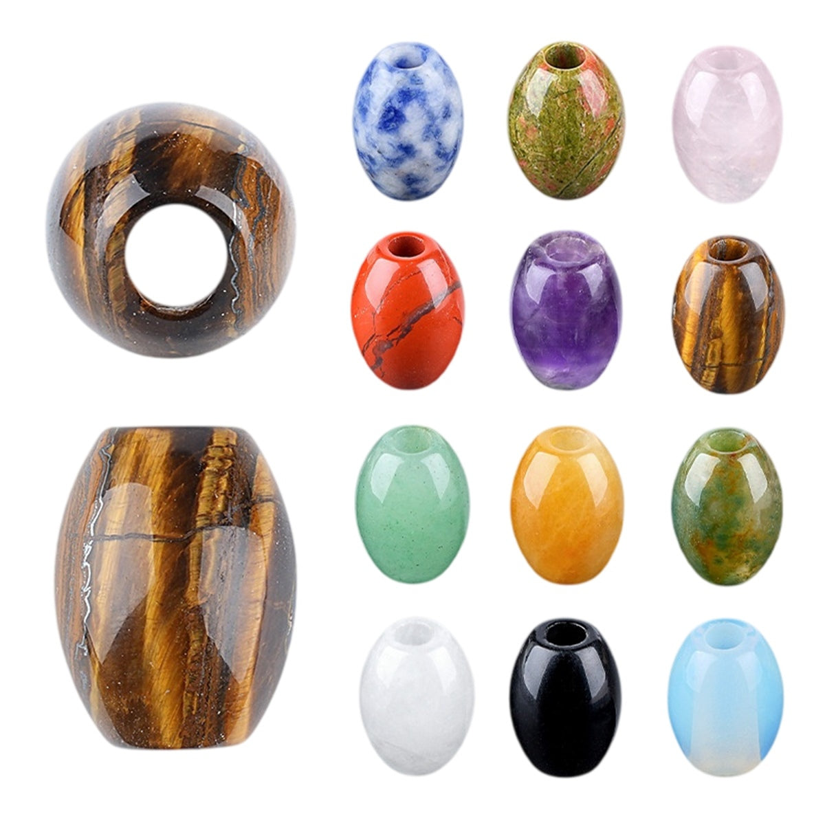 18x13mm Natural Gemstone Barrel Beads 4mm Large Hole Drum Oval Stone for DIY Jewelry Making