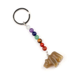 Gemstone Bear Pendant Keychain Hand Carved 25MM Animal Keyring 7 Chakra Beads Chain Accessories for Bag #KC2324S-A4