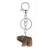 Hand-Carved Gemstone Bear Pendant Keychain – 25MM Natural Crystal Animal Charm with Sturdy Lobster Clasp, Perfect Key Ring Accessory for Bags & Purses #KC2324S-A3