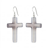 Gray Agate Cross Pendant (27X40mm) Natural Gemstone Jewelry Necklace Earrings Keychain