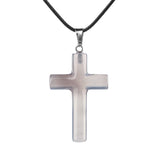 Natural Gemstone Cross Pendant Necklace for Women Men 45CM Black Rope Chain 27x40mm Stone Charms