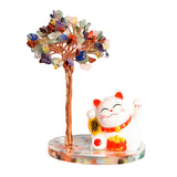 Maneki-neko Lucky Cat Crystal Tree | Feng Shui Fortune Ornament for Home Office Good Luck & Prosperity