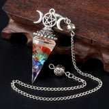 Triple Moon Pentacle Orgone Pendulum Pendant Resin Crystal Dowsing Charm Chain for Wicca & Spiritual Jewelry