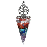 Chips Gemstone Tree of Life Resin Pendulum NO Chain Hexagonal Pyramid Pendant #SP1882AS-F98