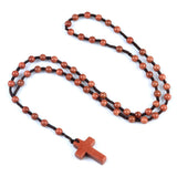 Natural Stone Cross Necklace Handmade 6mm Bead Rosary Jewelry Adjustable Spiritual Meditation Prayer Beads for Men Women Gifts SN2031