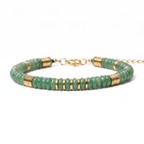 Natural Stone 6x3mm Disc Beaded Bracelet with Gold Spacers Adjustable Chain#SB3131