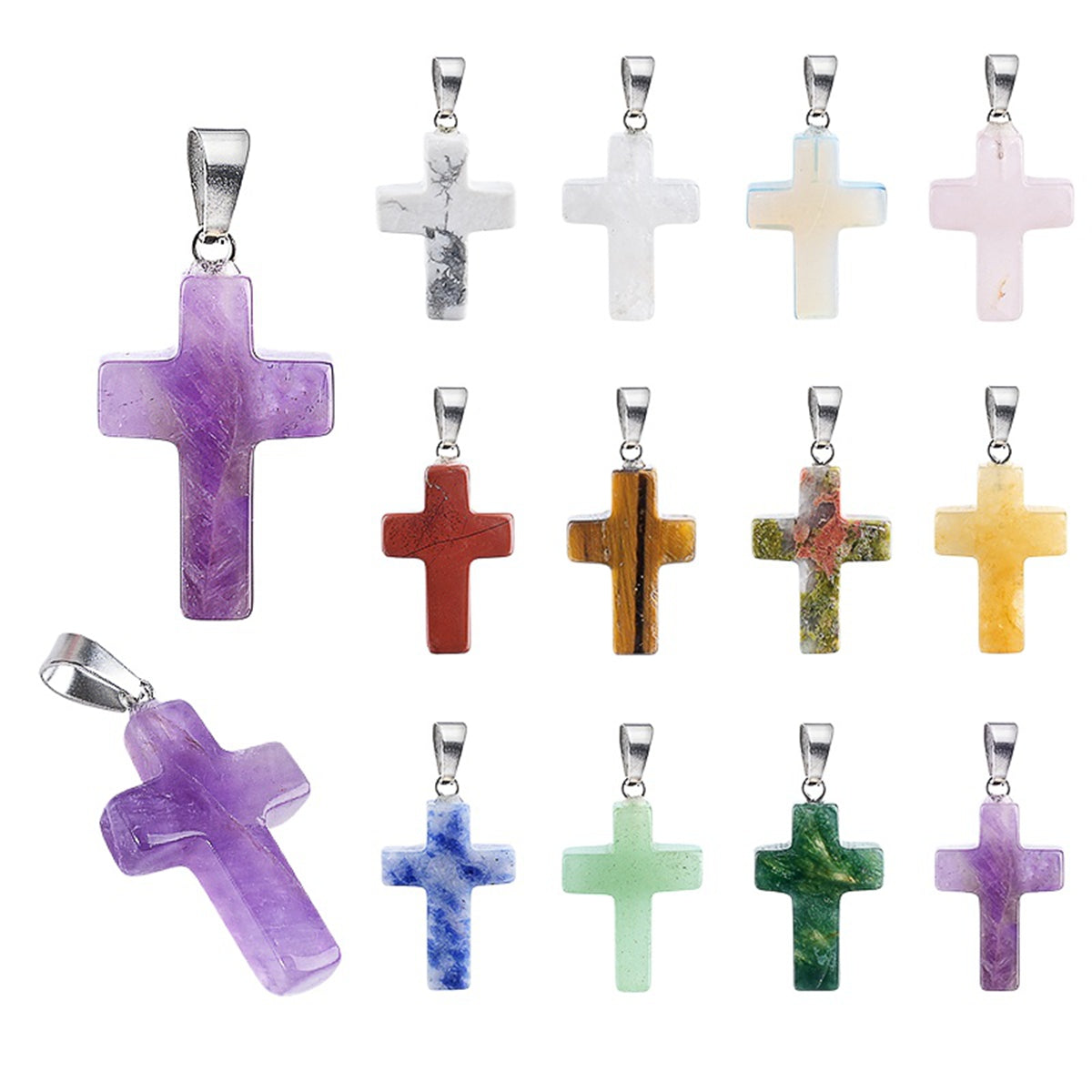 Natural Gemstone Cross Pendants 18x25mm Healing Crystal Stone Charms Handcrafted Spiritual Reiki Energy Protection