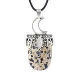 Vintage Silver Capped Multiple Gemstone Moon Pendant Necklace with Adjustable Rope for Reiki and Meditation #SN2055