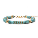 Natural Stone 6x3mm Disc Beaded Bracelet with Gold Spacers Adjustable Chain#SB3131
