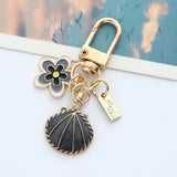 Cute Shell & Flower Enamel Keychain, Dainty Rhinestone Bag Charm, Small Fresh Pendant for Airpod Case, Best Friend Gift