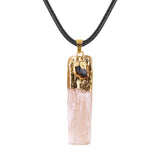 Natural Selenite Gypsum Crystal Pendant with Raw Amethyst Necklace Rope Cord #SN1774