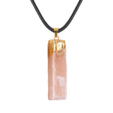 Natural Selenite Gypsum Crystal Pendant with Raw Amethyst Necklace Rope Cord #SN1774