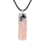 Natural Selenite Gypsum Crystal Pendant with Raw Amethyst Necklace Rope Cord #SN1774