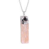 Natural Selenite Gypsum Crystal Pendant with Raw Amethyst Necklace 45cm O Chain #SN1774