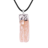 Natural Selenite Gypsum Crystal Pendant with Raw Amethyst Necklace Rope Cord #SN1774