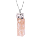 Natural Selenite Gypsum Crystal Pendant with Raw Amethyst Necklace 45cm O Chain #SN1774