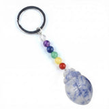 1.0 Inch Hand Carved Beetle Gemstone Pendant Keychain 7 Chakra Beads Chain  #KC2315S-A4