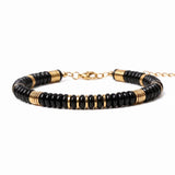 Natural Stone 6x3mm Disc Beaded Bracelet with Gold Spacers Adjustable Chain#SB3131