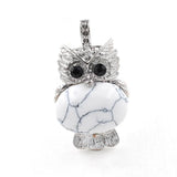 Owl Shape Natural Gemstone Pendant, Silver‑Plated Animal Crystal Charm, Wisdom Owl Healing Stone Necklace Pendant for DIY Jewelry Making