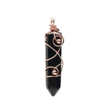 Vintage Wire Wrapped Crystal Wand Pendant • Hexagonal Bullet Stone Charm with Metallic Beads • Boho Wiccan Healing Quartz Jewelry Supply