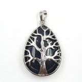 Teardrop Tree of Life Crystal Pendant Necklace Multi Color Natural Gemstone Silver Plated Healing Stone Charm Jewelry for Women Gift