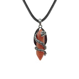Vintage Guardian Dragon Crystal Necklace • Hexagonal Bullet Stone Wand Charm • Boho Black Rope Cord Healing Quartz Unisex Amulet