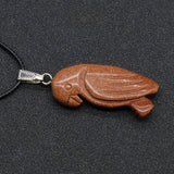 Hand Carved Natural Crystal Parrot Pendant Necklace, Multi Gemstone Bird Spirit Animal Reiki Healing Stone Amulet with Black Wax Cord Lucky Charm