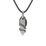 Vintage Guardian Dragon Crystal Necklace • Hexagonal Bullet Stone Wand Charm • Boho Black Rope Cord Healing Quartz Unisex Amulet