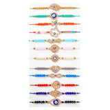 12Pcs Evil Eye Beaded Bracelet Set for Women Mixed Rhinestone Turtle Cross Heart Fatima Hand Adjustable Rope Bracelets Turkish Protection Stackable Bracelets