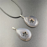 Hollow Star Cut Natural Teardrop Crystal Pendant, Waterdrop Gemstone Chakra Healing Necklace Charm for Men Women Spiritual Jewelry