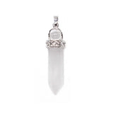 Natural Crystal Hexagonal Point Pendant, Chakra Stone Bead Top Double‑Stone Necklace Charm Reiki Healing Crystal Pendant for Jewelry Making