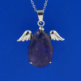 Angel Wing Water drop Necklace Healing Crystal Pendant Women's Chakra Balance Gemstone Necklace with 18 in cross Chain